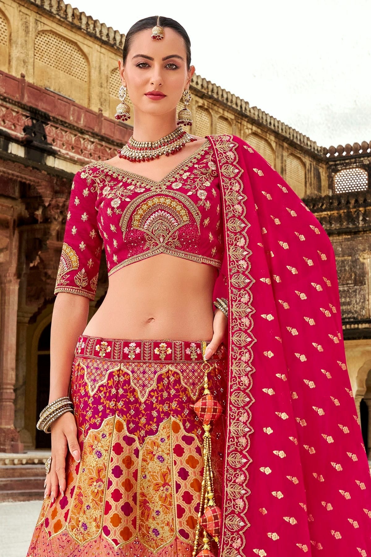 Pink Colour Banarasi Silk Bridal Lehenga Choli LC1290103 B