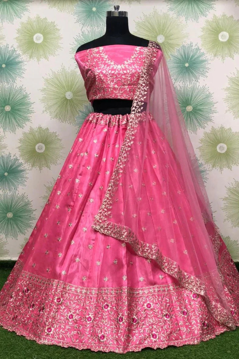 Pink Colour Bangalori Satin and Silk Lehenga Choli LC1020115 A