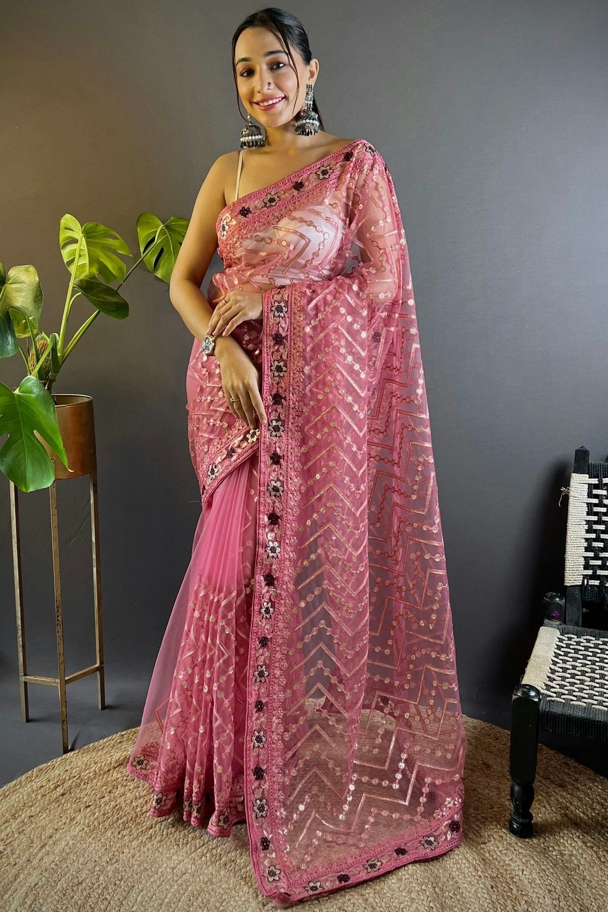 Pink Colour Butterfly Net Designer Saree SD1111760