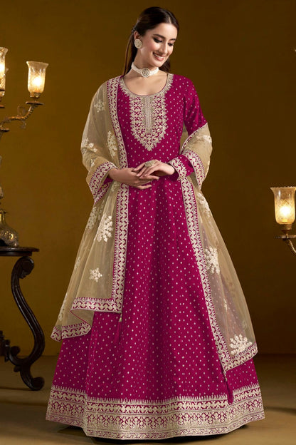 Pink Colour Chanderi Butti Semi Stitched Anarkali Suit SM1050652 A