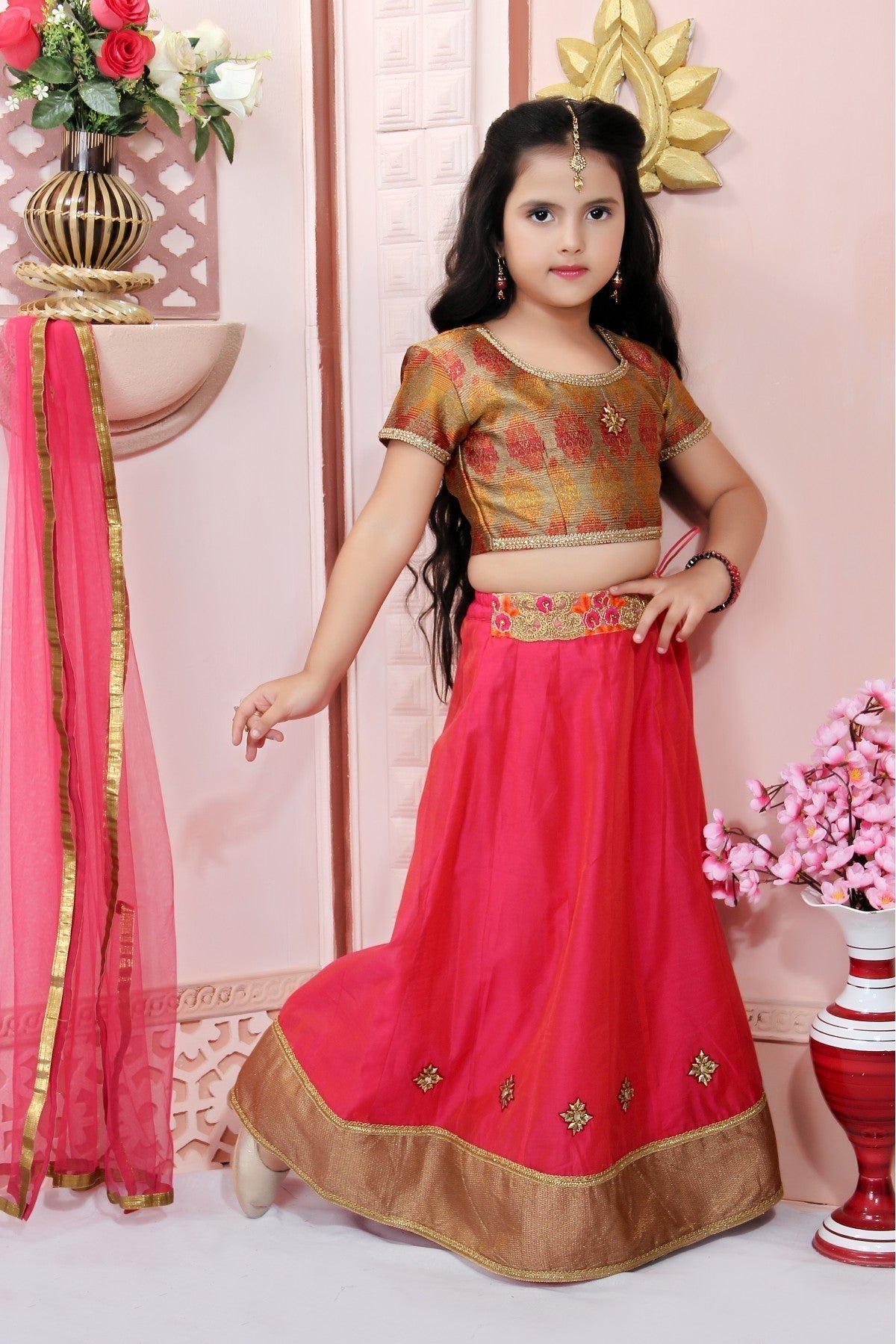 Pink Colour Chanderi Silk Embroidery Lehenga Choli GW1070027 A