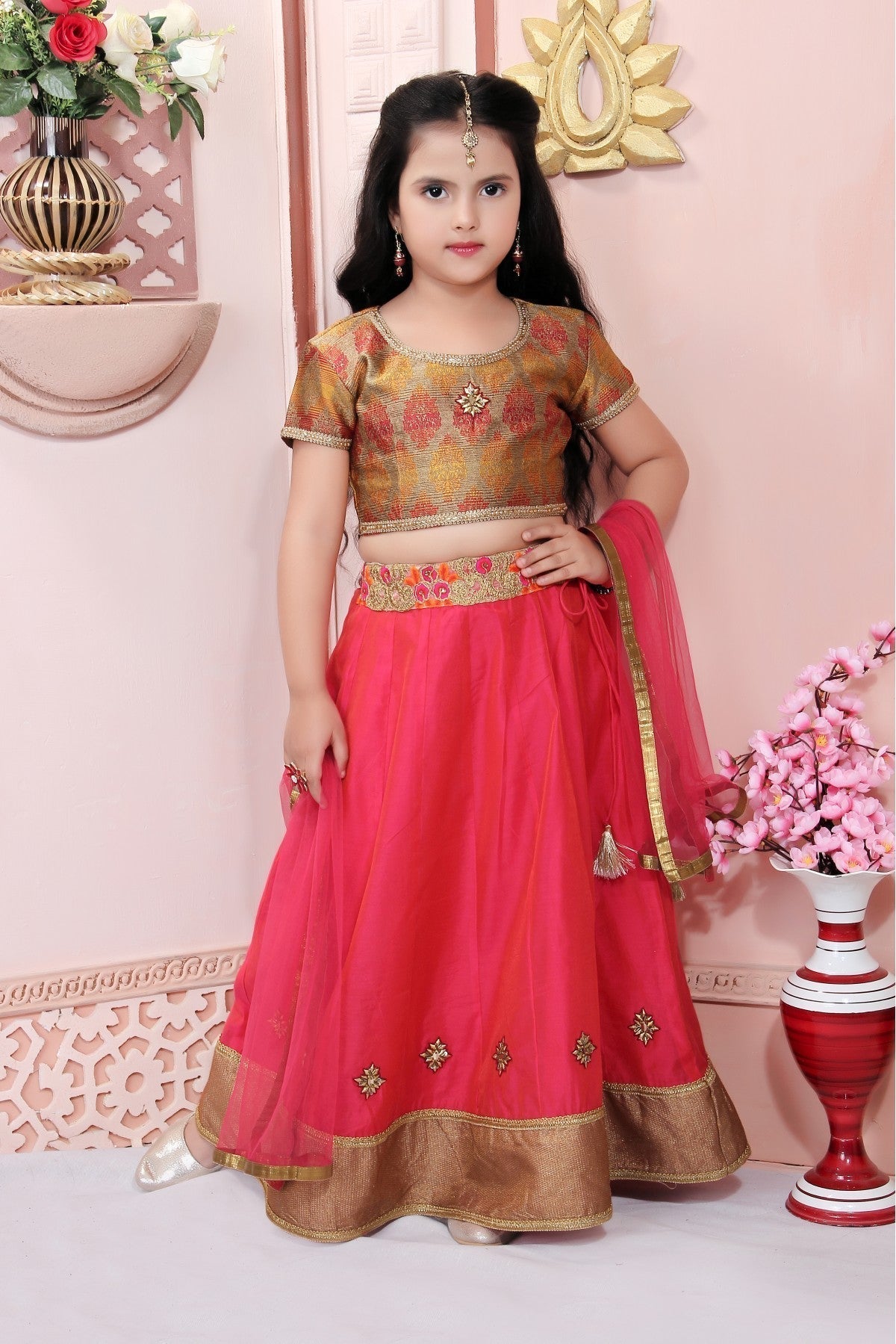 Pink Colour Chanderi Silk Embroidery Lehenga Choli GW1070027