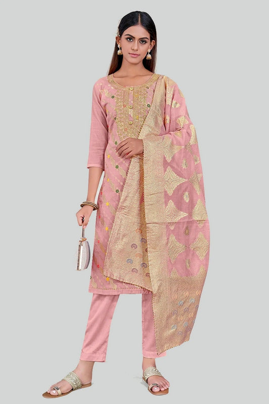 Pink Colour Chanderi Silk Pant Style Suit SM1110603