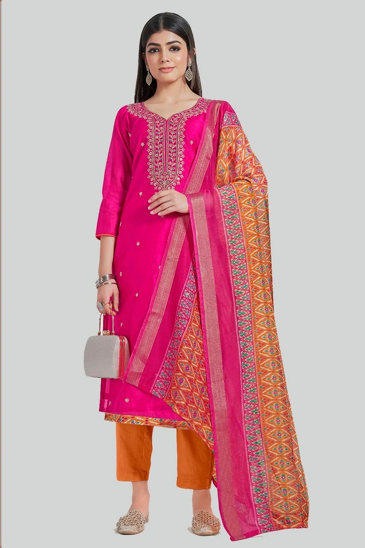 Pink Colour Chanderi Silk Pant Style Suit SM1110610