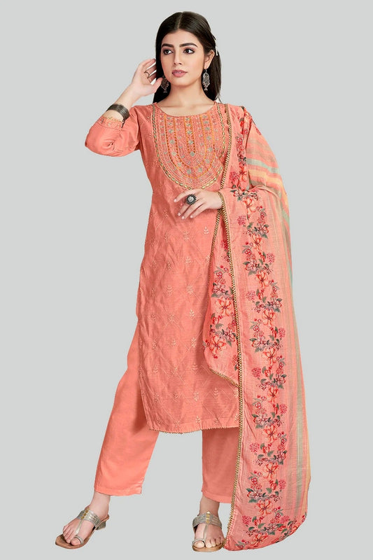 Pink Colour Chanderi Silk Pant Style Suit SM1110630