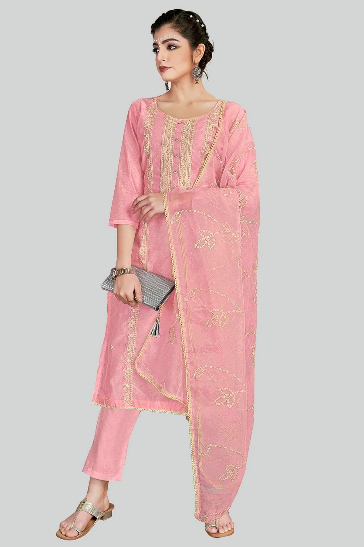 Pink Colour Chanderi Silk Pant Style Suit SM1110638