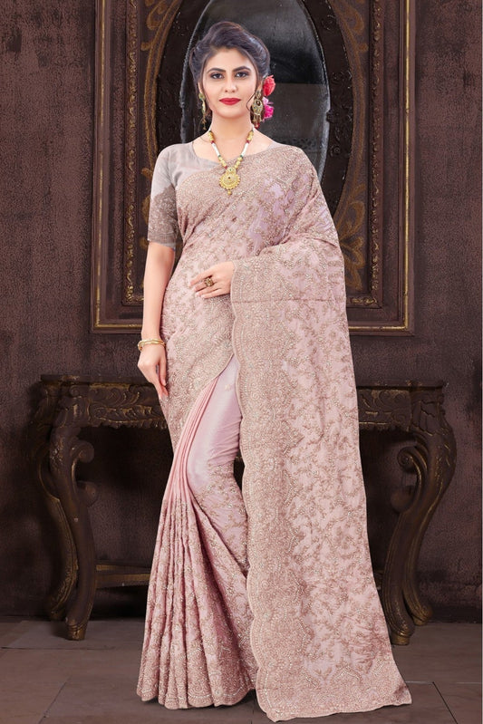 Pink Colour Chiffon Embroidery Saree SD1090404