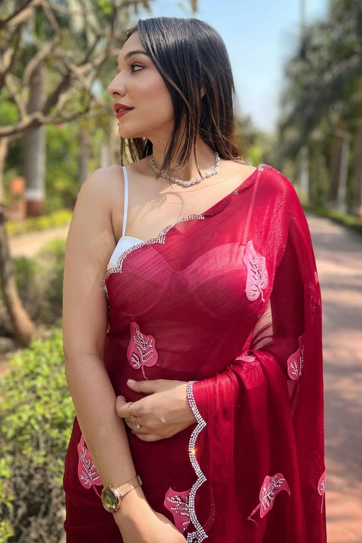 Pink Colour Chiffon Saree SD1110374 A