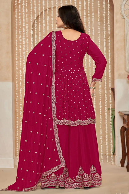 Pink Colour Chinon Palazzo Pant Suit SM1050587 A