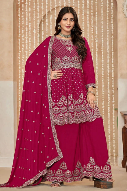 Pink Colour Chinon Palazzo Pant Suit SM1050587
