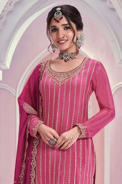 Pink Colour Chinon Palazzo Pant Suit SM1140600 A