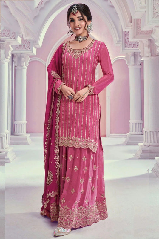 Pink Colour Chinon Palazzo Pant Suit SM1140600