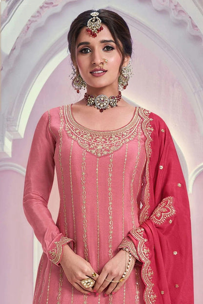 Pink Colour Chinon Palazzo Pant Suit SM1140604 A