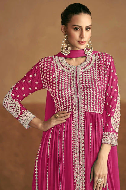 Pink Colour Chinon Pant Style Suit SM1140537 A