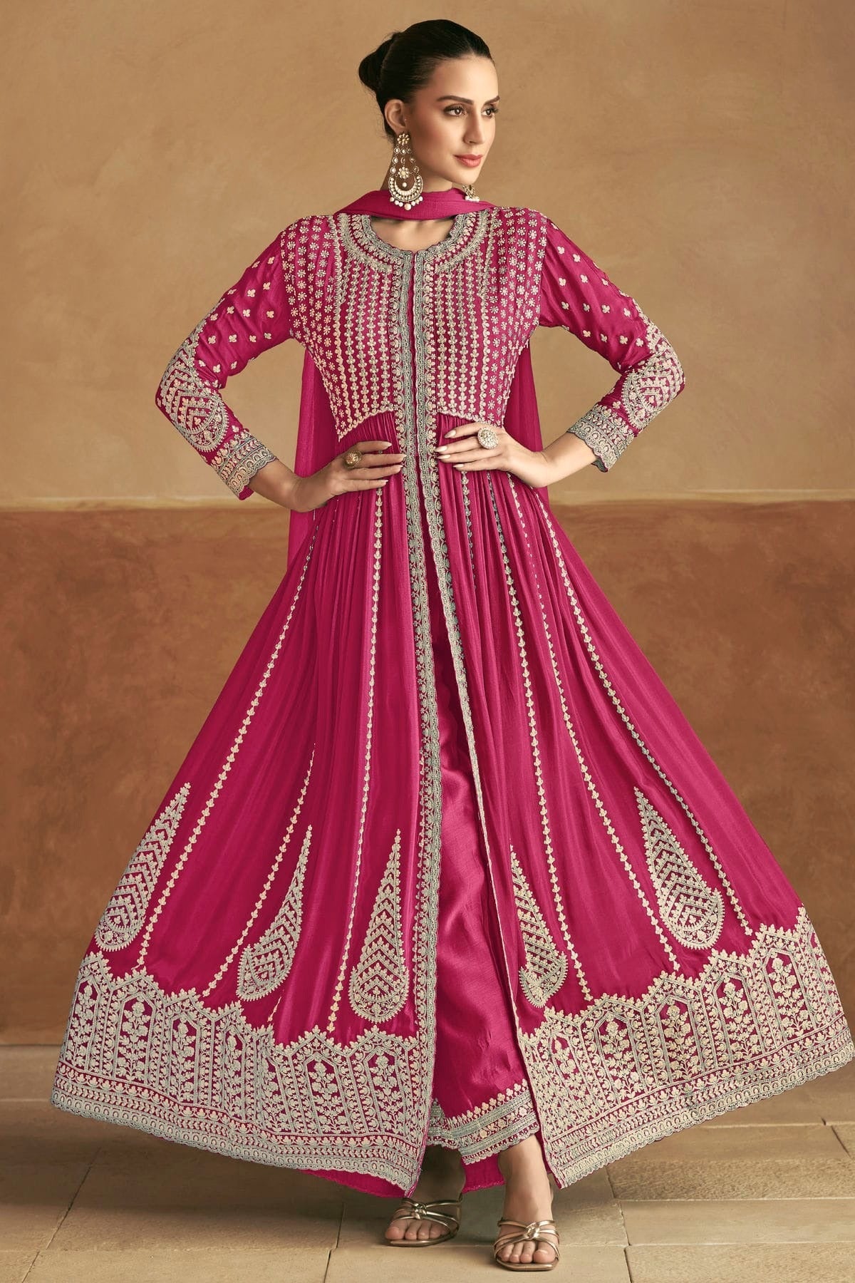 Pink Colour Chinon Pant Style Suit SM1140537