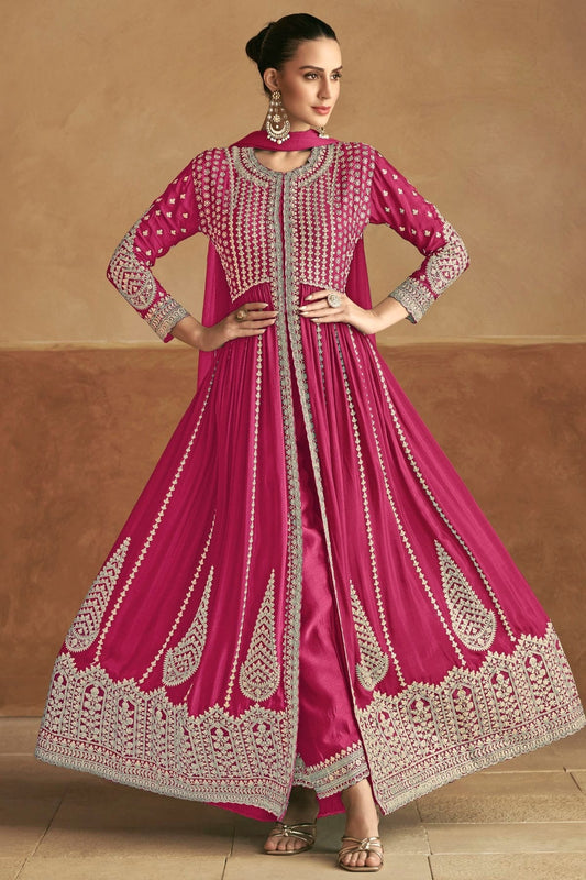 Pink Colour Chinon Pant Style Suit SM1140537