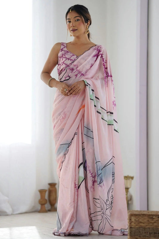 Pink Colour Chinon Printed Saree SD1112081