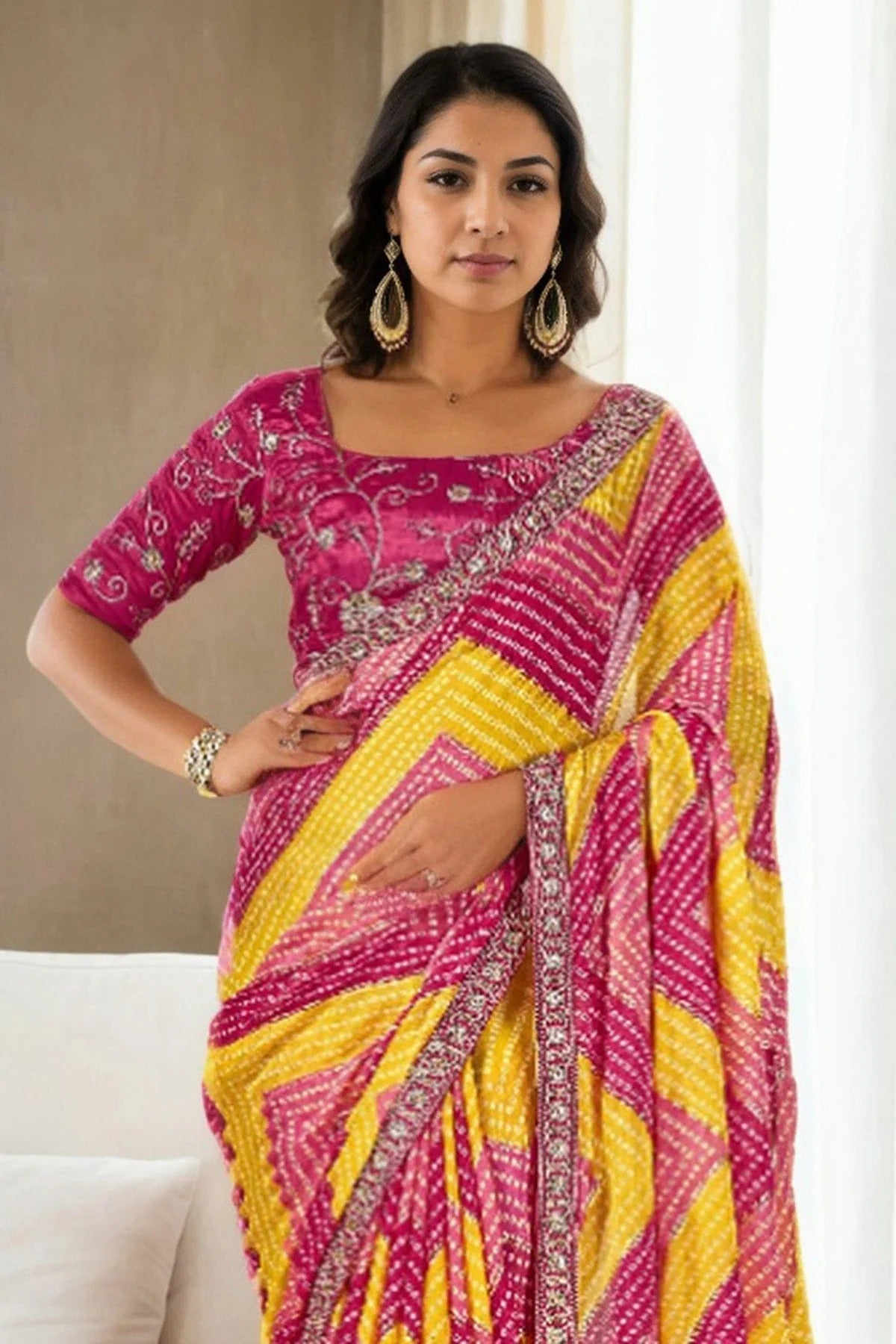 Pink Colour Chinon Printed Saree SD1112226 A