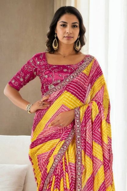 Pink Colour Chinon Printed Saree SD1112226 A