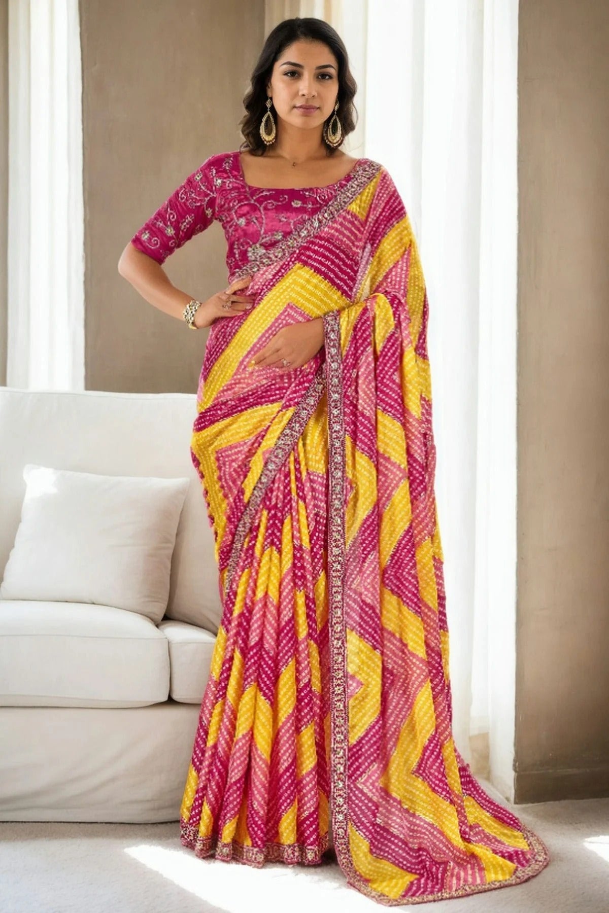 Pink Colour Chinon Printed Saree SD1112226