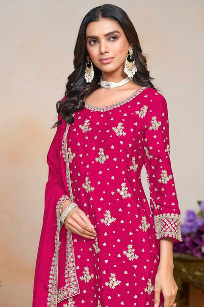 Pink Colour Chinon Semi Stitched Palazzo Pant Suit SM1050632 B