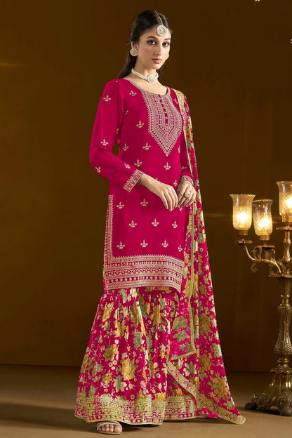 Pink Colour Chinon Semi Stitched Sharara Suit SM1050656 A