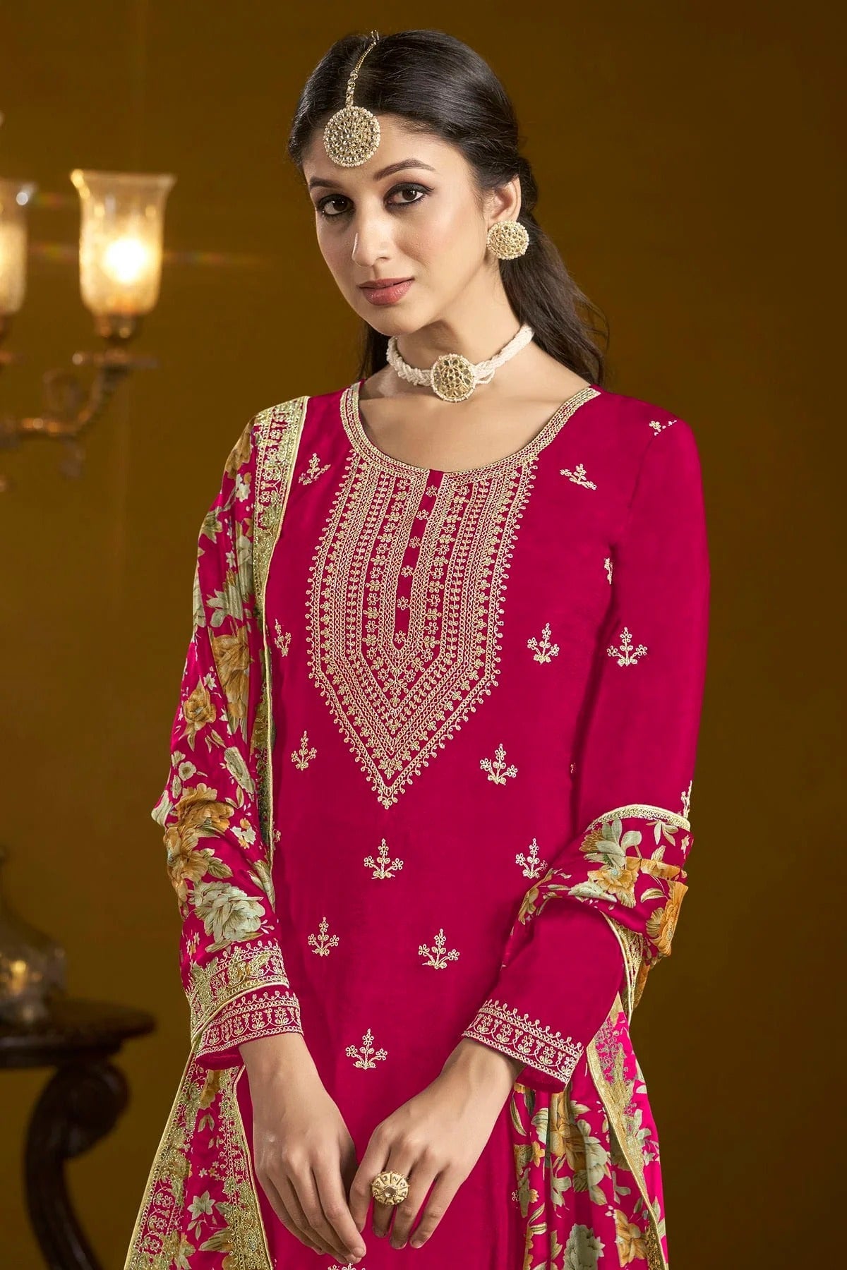 Pink Colour Chinon Semi Stitched Sharara Suit SM1050656 B