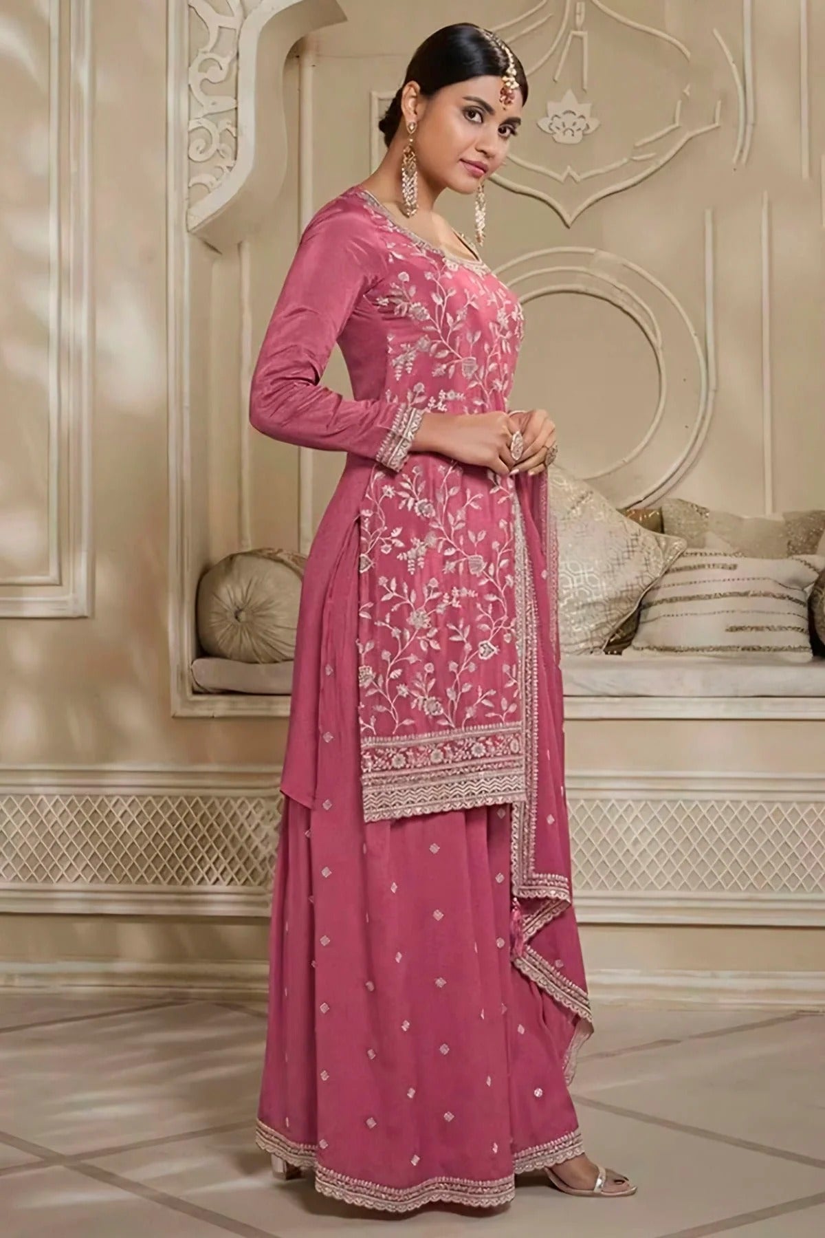 Pink Colour Chinon Sharara Suit SM1110720