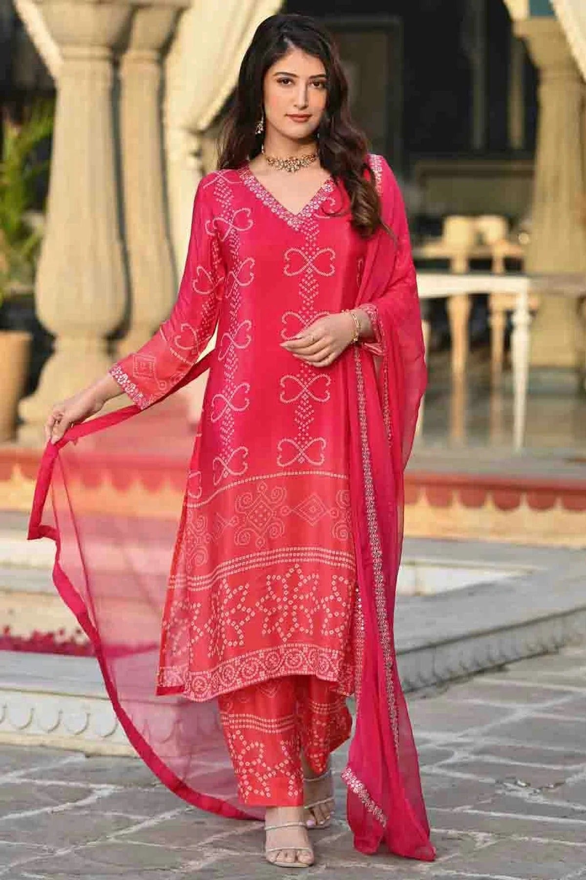 Pink Colour Chinon Silk Stitched Suit SS1113322