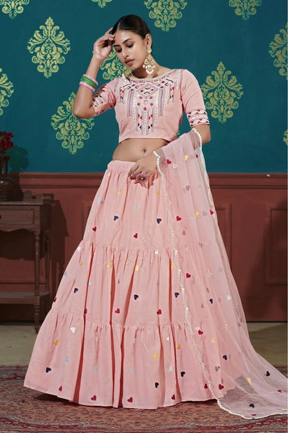 Pink Colour Cotton Embroidery Lehenga Choli LC1150072 B