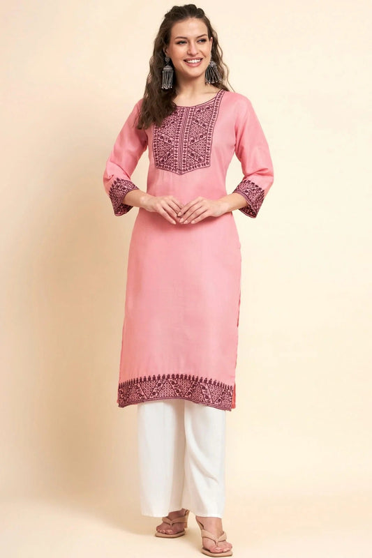 Pink Colour Cotton Kurti KR1111059