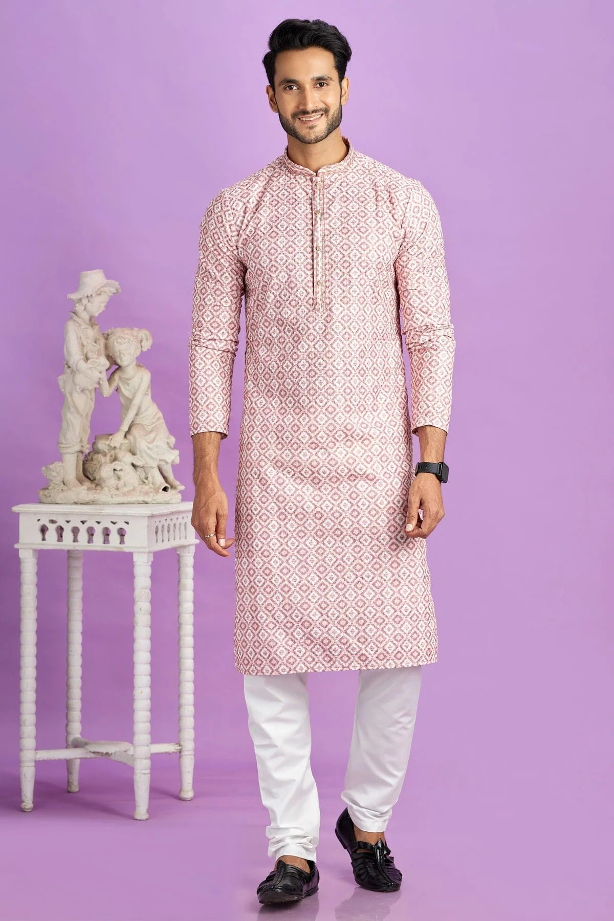 Pink Colour Cotton Pintex Work Kurta Pajama KP1230190 A