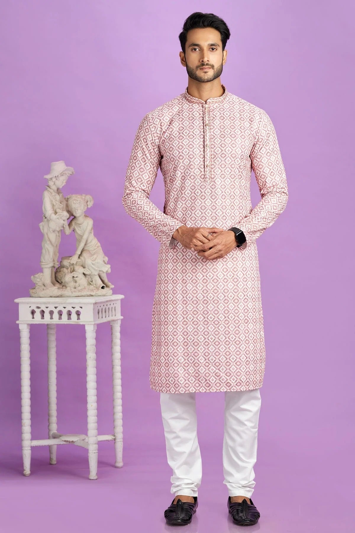 Pink Colour Cotton Pintex Work Kurta Pajama KP1230190