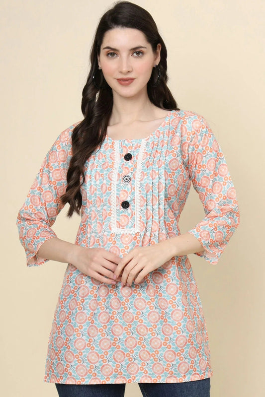 Pink Colour Cotton Printed Work Readymade Top TP1110783