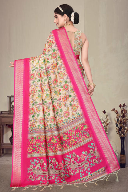 Pink Colour Cotton Silk Printed Saree
