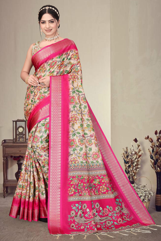 Pink Colour Cotton Silk Printed Saree