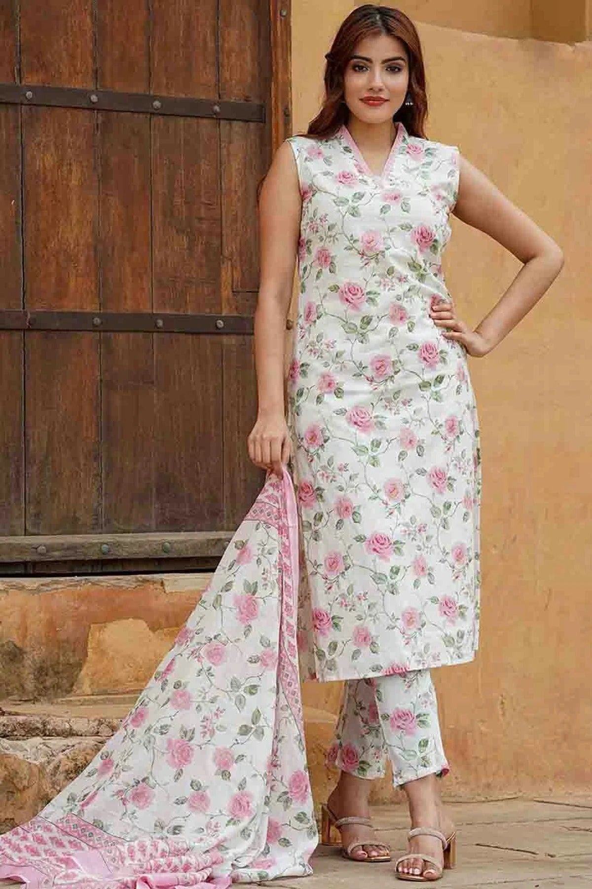 Pink Colour Cotton Slub Stitched Suit SS1113300