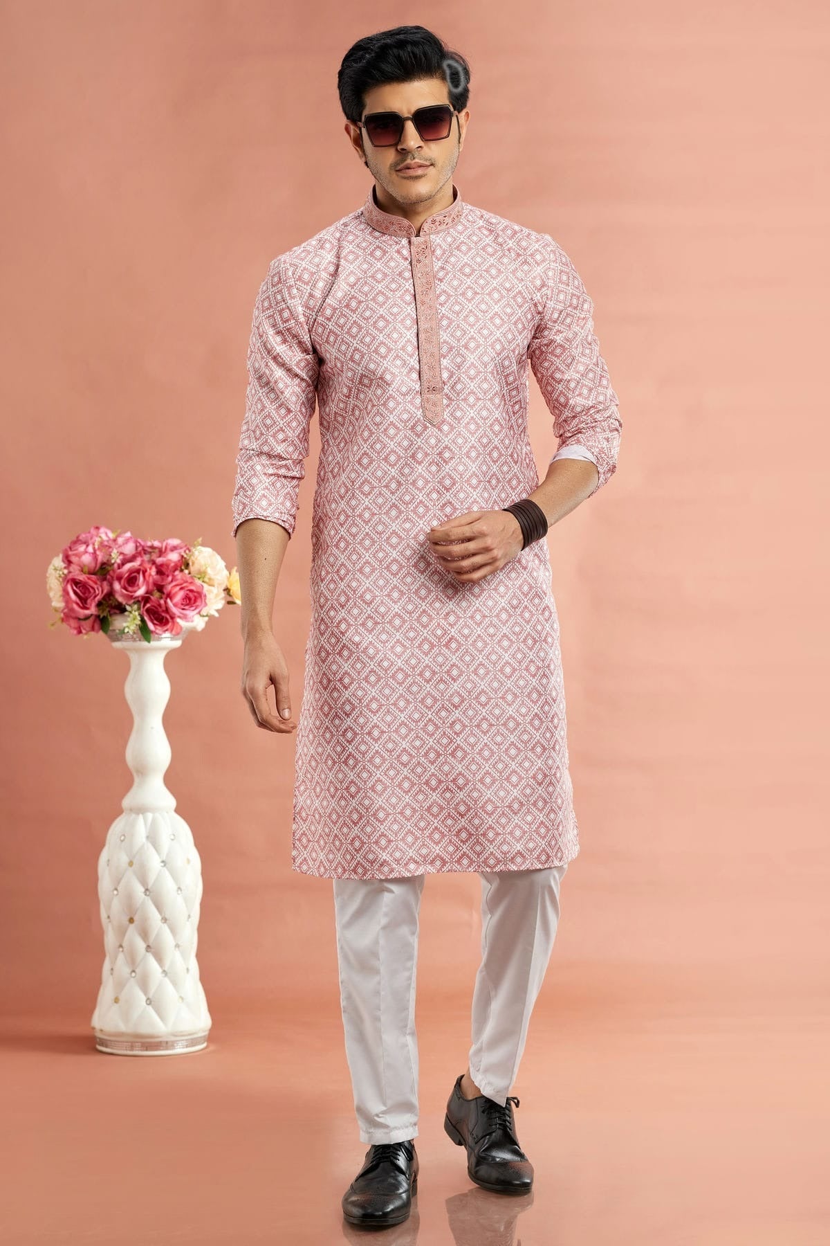 Pink Colour Cotton Thread Work Kurta Pajama KP1230167 A