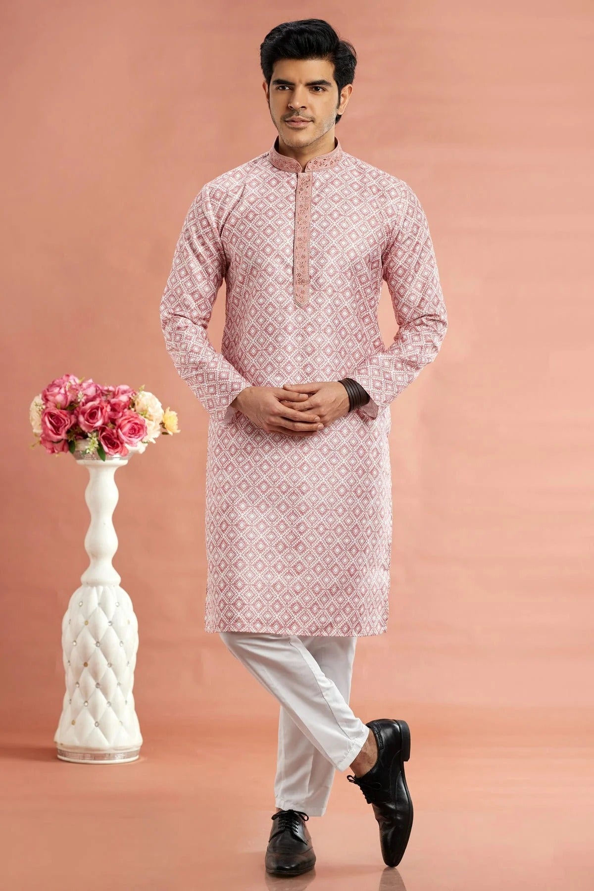 Pink Colour Cotton Thread Work Kurta Pajama KP1230167