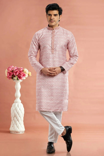 Pink Colour Cotton Thread Work Kurta Pajama KP1230167