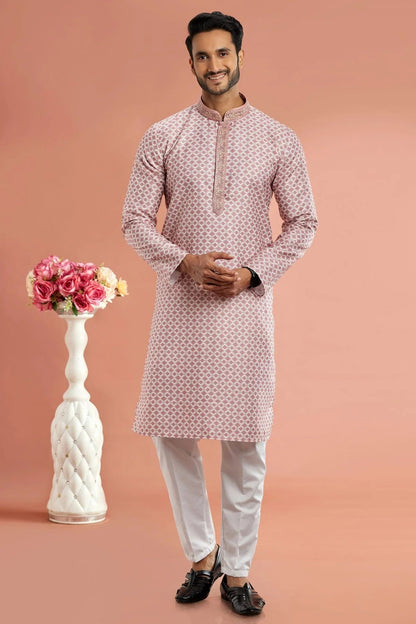 Pink Colour Cotton Thread Work Kurta Pajama KP1230173