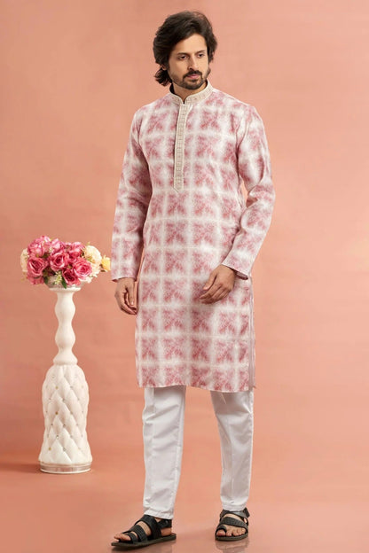 Pink Colour Cotton Thread Work Kurta Pajama KP1230175