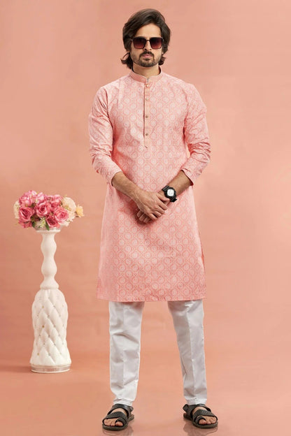 Pink Colour Cotton Thread Work Kurta Pajama KP1230181 A