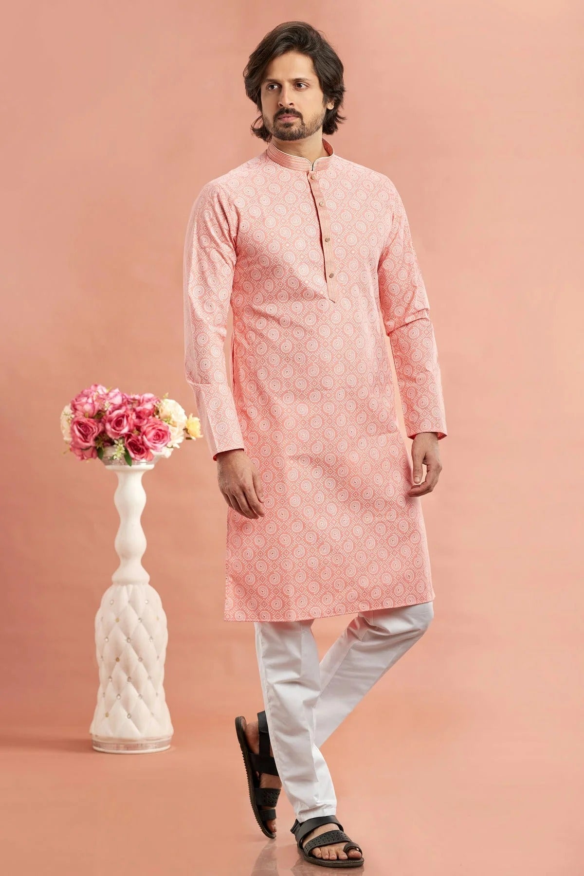 Pink Colour Cotton Thread Work Kurta Pajama KP1230181