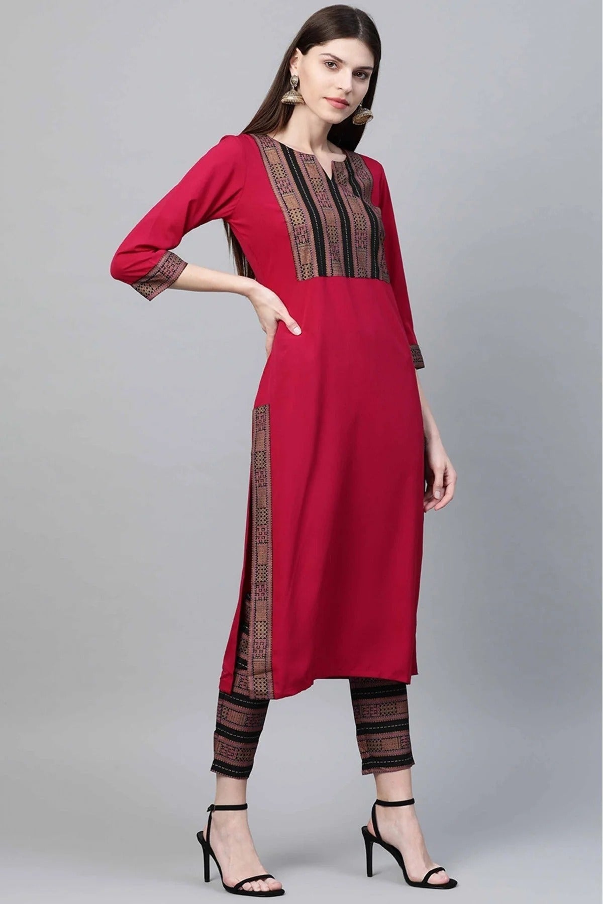 Pink Colour Crepe Foil Print Kurta With Pant KR1060143 A