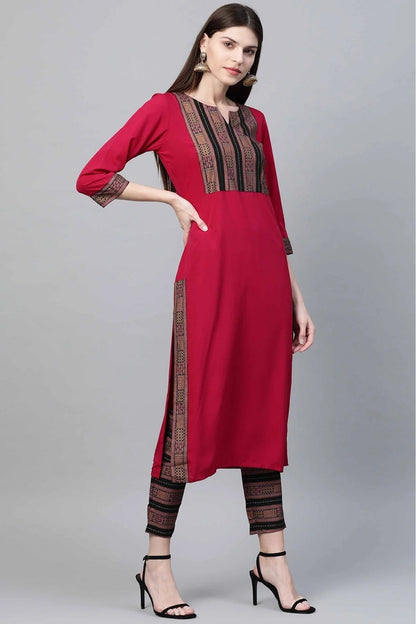 Pink Colour Crepe Foil Print Kurta With Pant KR1060143 A