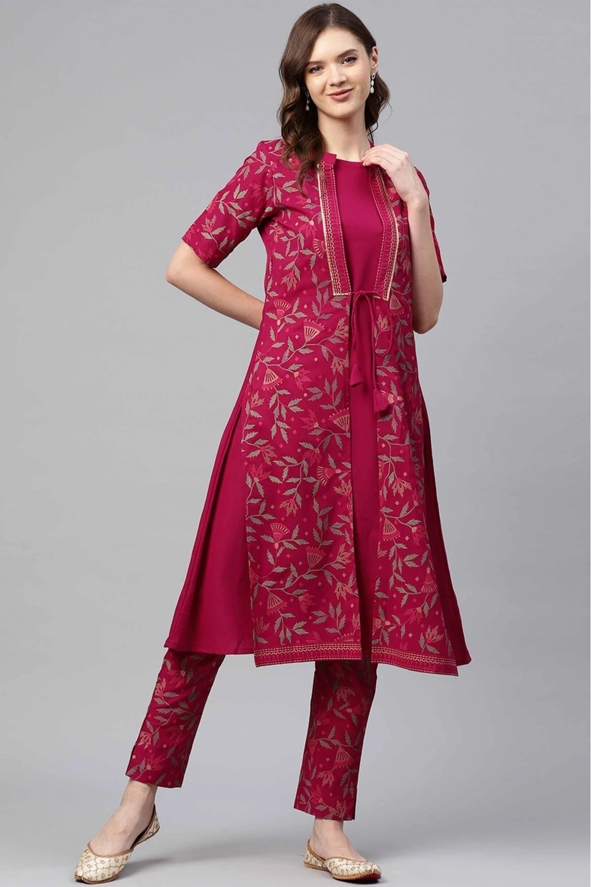 Pink Colour Crepe Foil Print Kurti KR1060244 A