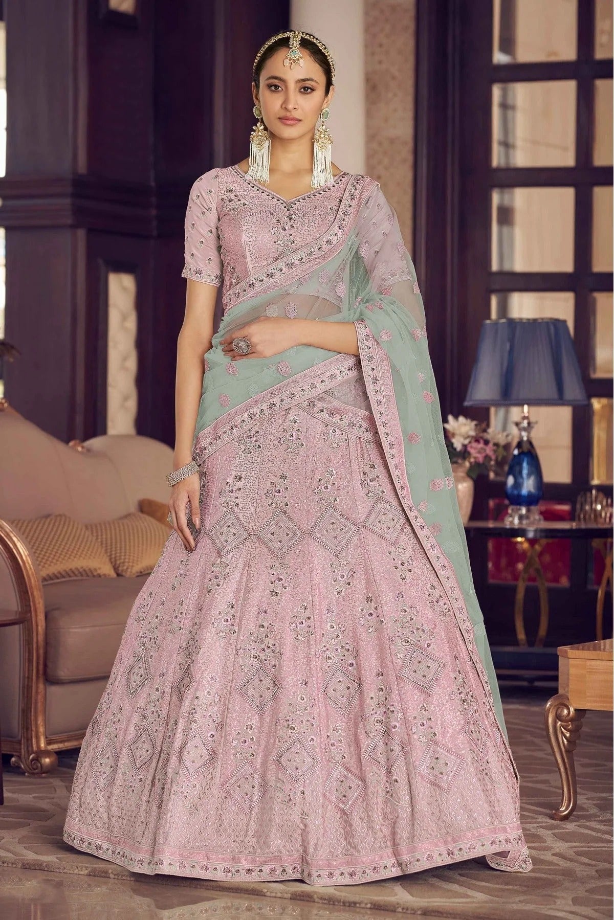 Pink Colour Crepe Thread Work Lehenga Choli LC1080169