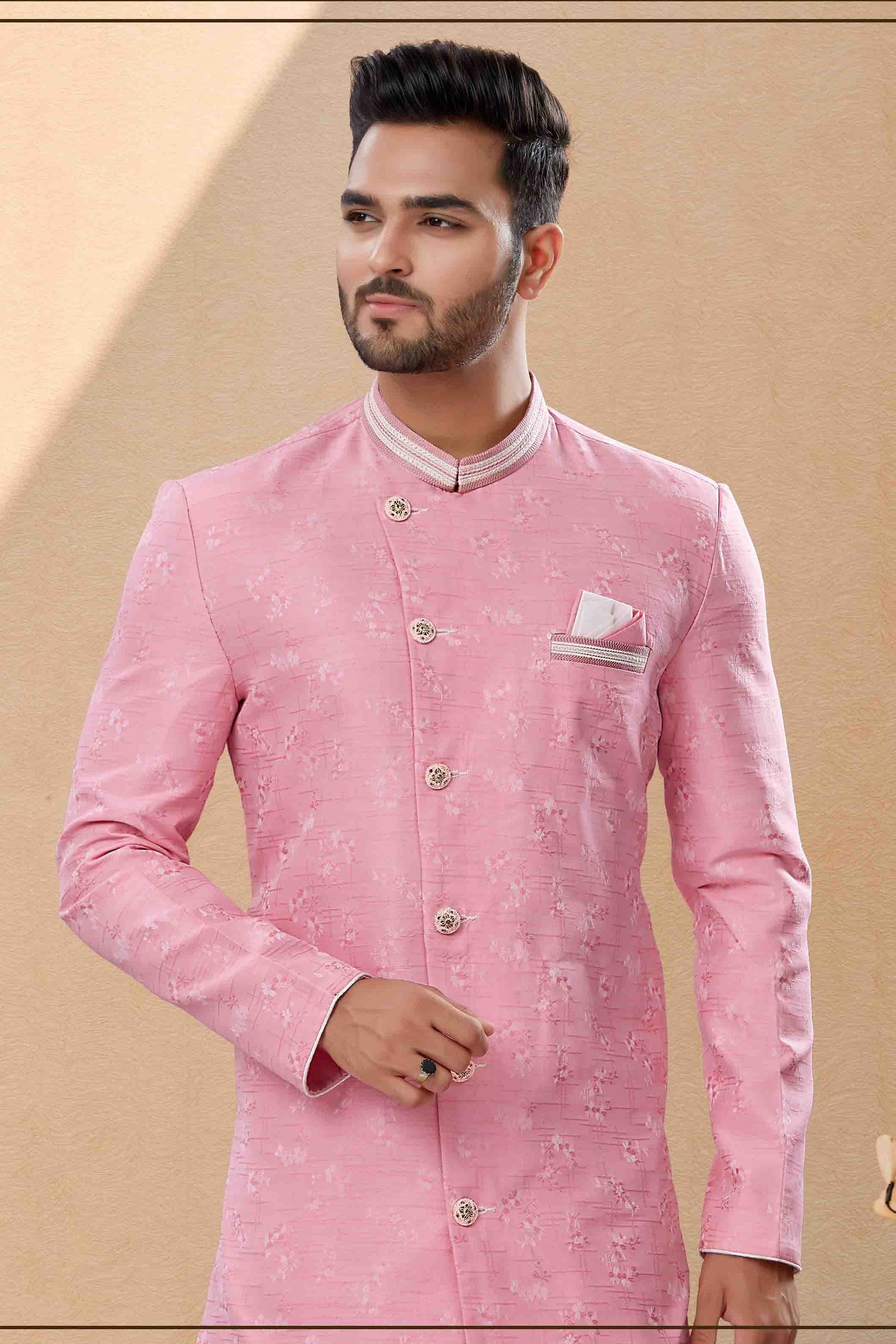 Pink Colour Dhoti Sherwani In Banarasi Jacquard Fabric SH1040436 A