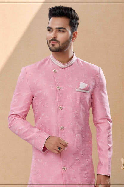 Pink Colour Dhoti Sherwani In Banarasi Jacquard Fabric SH1040436 A